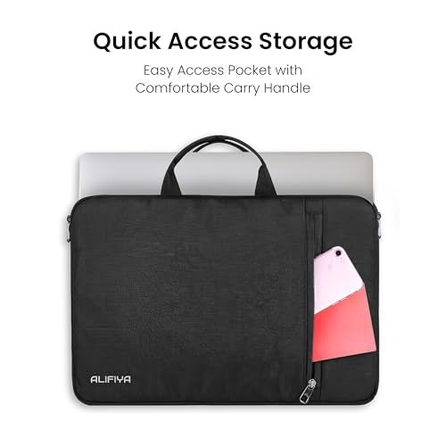 Alifiya 15-15.6 Inch Laptop Sleeve Cover Bag with Charger Pouch - Water-Resistant Case for MacBook, Dell, HP, Lenovo - Ideal for Office & Travel Use - Black - Image 5