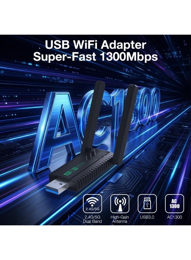 محول واي فاي لاسلكي USB 3.0، بسرعة 1300 ميجابت في الثانية، ثنائي النطاق 2.4/5 جيجاهرتز، بلوتوث 5.4، محول شبكة واي فاي لاسلكي - Image 5