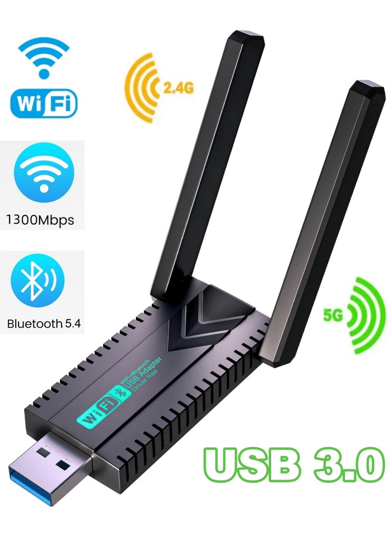 محول واي فاي لاسلكي USB 3.0، بسرعة 1300 ميجابت في الثانية، ثنائي النطاق 2.4/5 جيجاهرتز، بلوتوث 5.4، محول شبكة واي فاي لاسلكي - Image 1