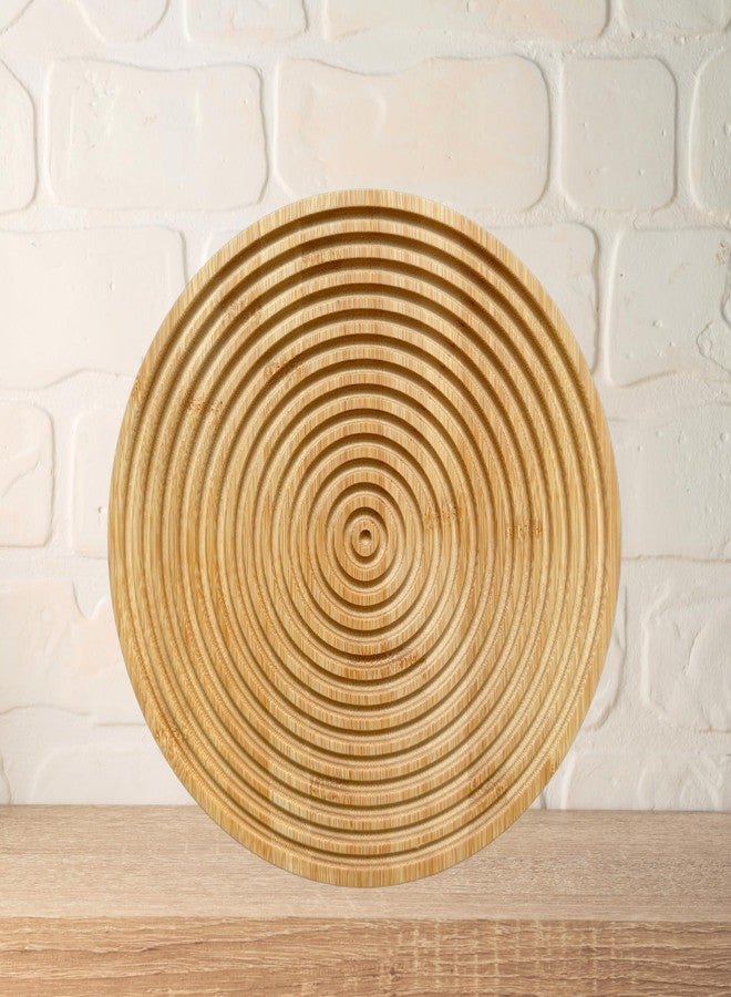 ذاي كوليكتبلز لوح تقطيع خشبي محزز مصنوع يدويًا - ديكور مطبخ ريفي بوهيمي وصينية تقديم للحوم الباردة والخبز والجبن والمقبلات - لوح جمالي للمنزل والطاولة والعرض - دائري (D11") - Image 2