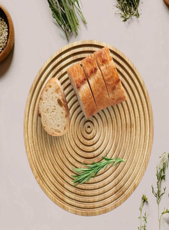 ذاي كوليكتبلز لوح تقطيع خشبي محزز مصنوع يدويًا - ديكور مطبخ ريفي بوهيمي وصينية تقديم للحوم الباردة والخبز والجبن والمقبلات - لوح جمالي للمنزل والطاولة والعرض - دائري (D11") - Image 3