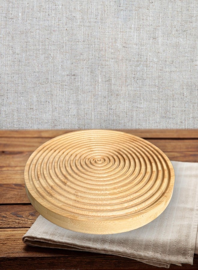 ذاي كوليكتبلز لوح تقطيع خشبي محزز مصنوع يدويًا - ديكور مطبخ ريفي بوهيمي وصينية تقديم للحوم الباردة والخبز والجبن والمقبلات - لوح جمالي للمنزل والطاولة والعرض - دائري (D11") - Image 4