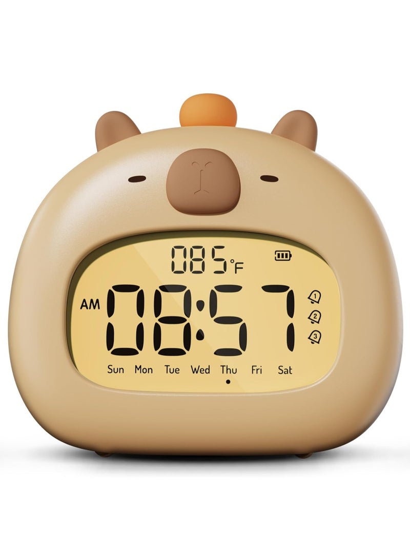 Excefore Kids Alarm Clock Ok to Wake Alarm Clock for Kids, Ready to Rise Children's Sleep Trainer,Cute Capybara Clock Dimming Night Light, OK to Wake Alarm Clock for Toddlers Boys Girls, Birthday Gift  - Image 1