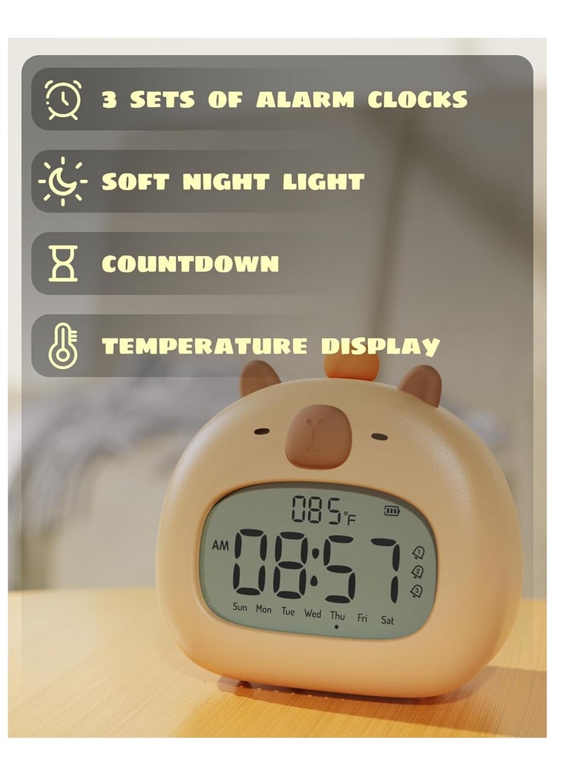 Excefore Kids Alarm Clock Ok to Wake Alarm Clock for Kids, Ready to Rise Children's Sleep Trainer,Cute Capybara Clock Dimming Night Light, OK to Wake Alarm Clock for Toddlers Boys Girls, Birthday Gift  - Image 2