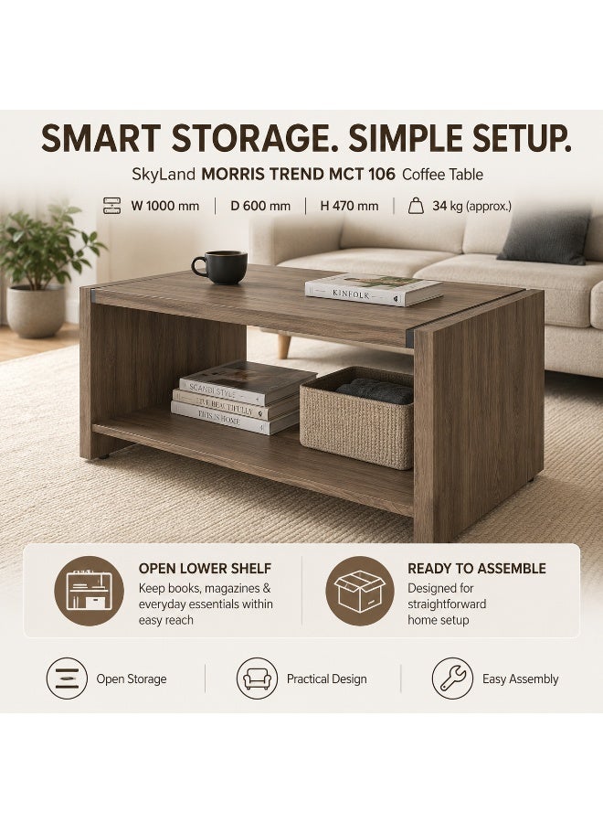 Sky Land Skyland Morris Trend MCT 106 Coffee Table, Modern Living Room Center Table, Wood Construction, Kariya Palmyria/Anthracite Finish, 1000 x 600 x 470 mm (Self Installation) - Image 5
