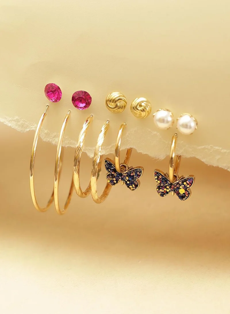 Priyaasi Set Of 6 Plated Contemporary Hoop Earrings