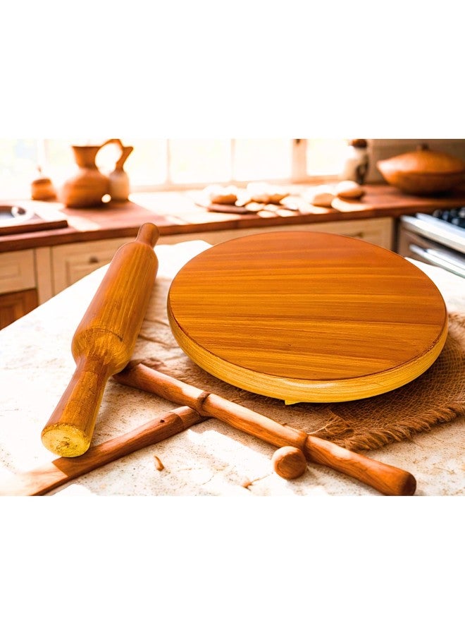 BARTN Pure Sheesham Wooden Chakla - Belan Set for Kitchen | Solid Wooden Rolling Board & Rolling Pin Set for Puri/Chapati/Roti Maker | Chakla ~10 Inch & Belan ~13 Inch, Durable & Waterproof - Image 3