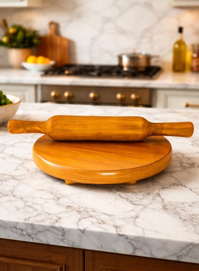 BARTN Pure Sheesham Wooden Chakla - Belan Set for Kitchen | Solid Wooden Rolling Board & Rolling Pin Set for Puri/Chapati/Roti Maker | Chakla ~10 Inch & Belan ~13 Inch, Durable & Waterproof - Image 4