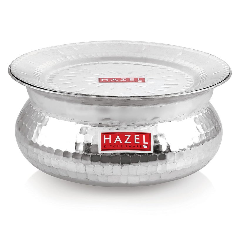 Hazel وعاء هازيل من الألمنيوم بتشطيب مطروق مع غطاء لطهي الأرز البرياني، 24.5 سم، 3900 مل فضي - Image 5