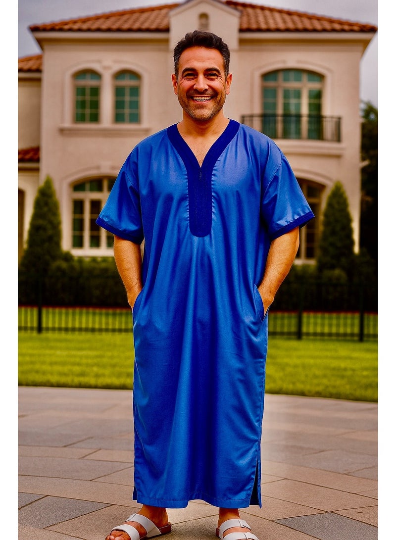 Men's Shirt, Nightgown, Moroccan Robe, Comfortable Men's Gifts Luxury Men's House Robe for Comfort Moroccan Shirt, Men's Summer Shirt, Short Sleeve Shirt, Men's Robe Comfortable Men's Gifts - Image 1