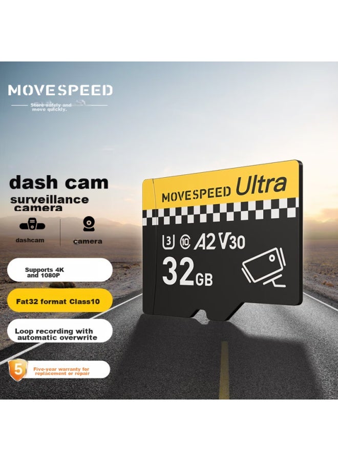 Move Speed 32gb Tf Memory Card, Dash Cam Memory Card, Surveillance Camera U3 V30 Camera Storage Card, High-speed And Durable
