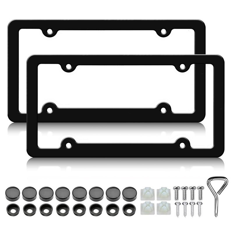 LIN KANG 2 Pack Matte Black License Plate Frames Aluminum Metal License Plate Holder for Men Women Car Accessories Tag Frame with Screws Fasteners Caps 4 Holes - Image 3