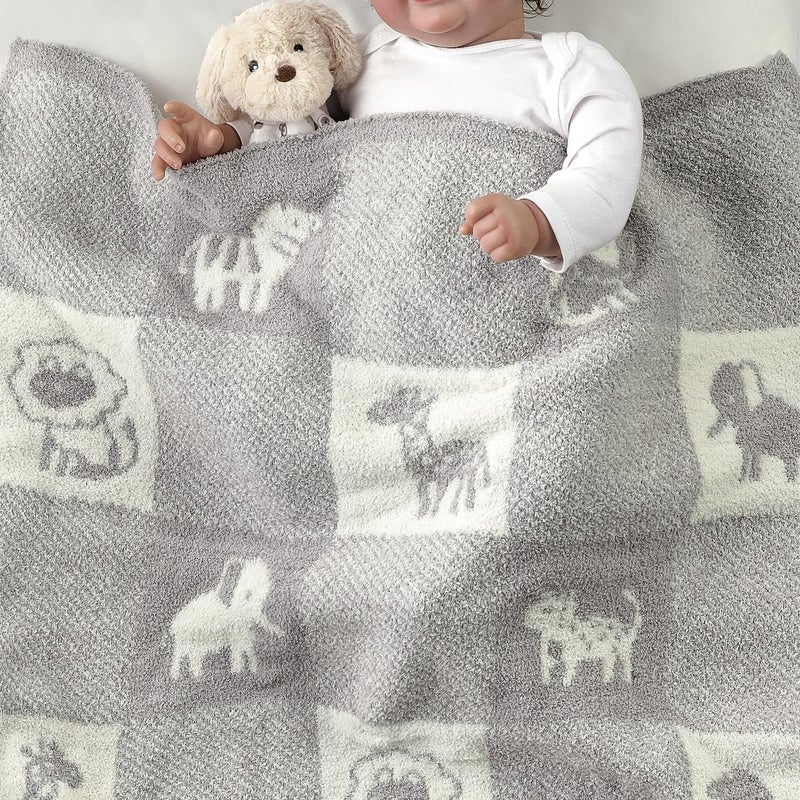 CREVENT 2Pcs 30''X40'' Cute Cozy Fluffy Warm Baby Blankets for Infants Toddlers' Bedding Crib Cot Stroller - Grey Cloud + Knit Animal Grey - Image 5