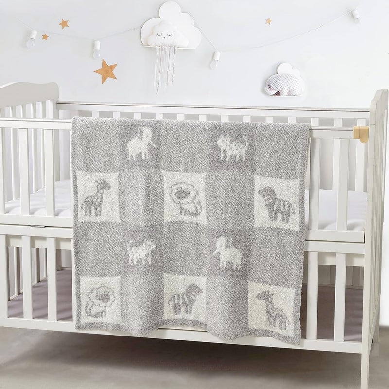 CREVENT 2Pcs 30''X40'' Cute Cozy Fluffy Warm Baby Blankets for Infants Toddlers' Bedding Crib Cot Stroller - Grey Cloud + Knit Animal Grey - Image 3