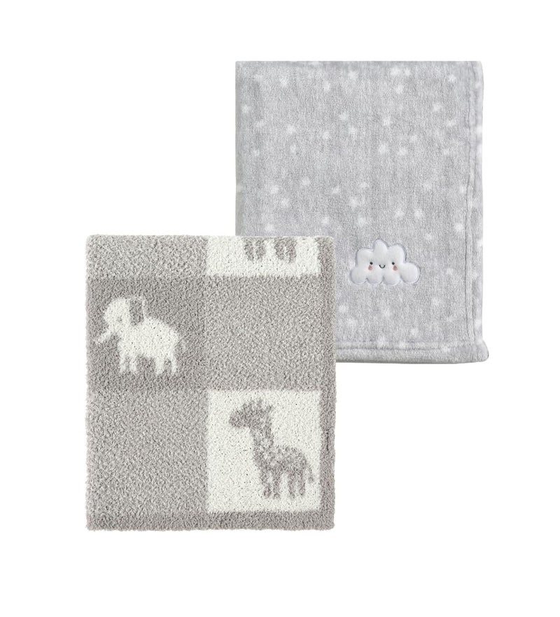 CREVENT 2Pcs 30''X40'' Cute Cozy Fluffy Warm Baby Blankets for Infants Toddlers' Bedding Crib Cot Stroller - Grey Cloud + Knit Animal Grey - Image 1
