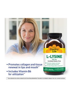Country Life L Lysine 500Mg With B 6 Supports Immune Health Promotes Collagen Renewal In Lips And Mouth 250 Vegan Capsules Certified Gluten Free Certified Vegan  - Image 5
