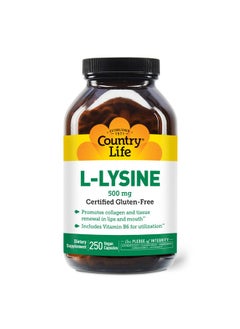Country Life L Lysine 500Mg With B 6 Supports Immune Health Promotes Collagen Renewal In Lips And Mouth 250 Vegan Capsules Certified Gluten Free Certified Vegan  - Image 1