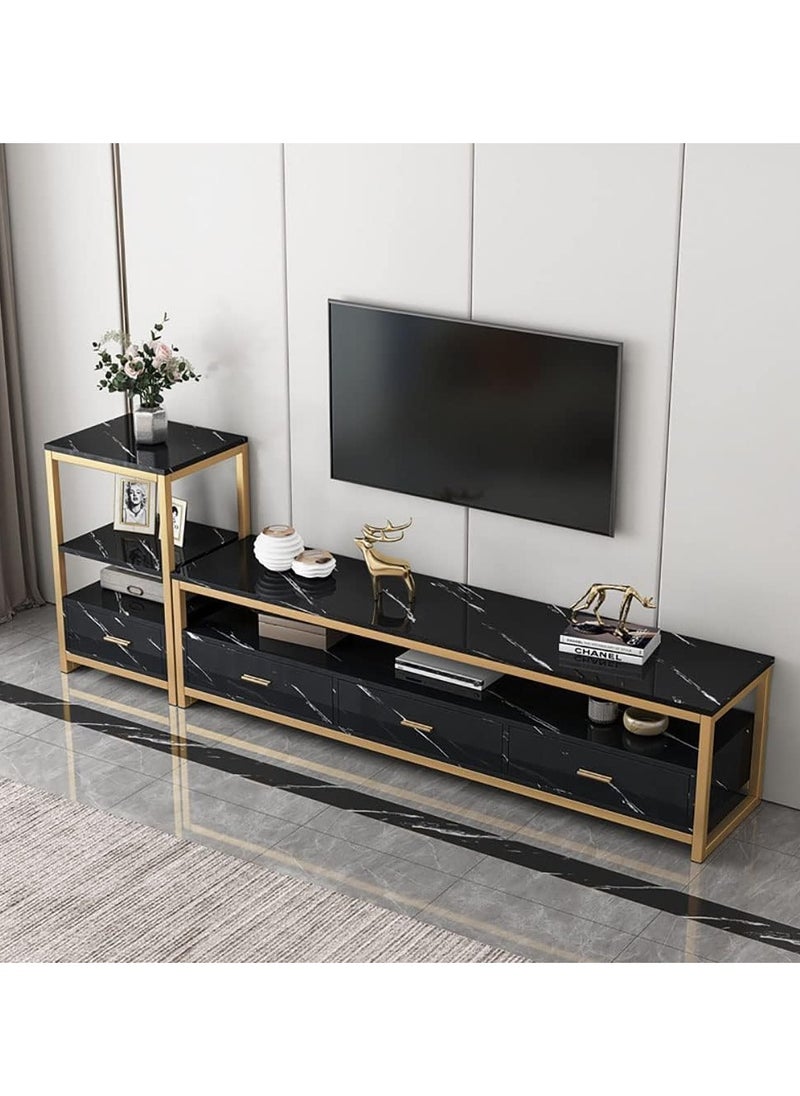 Generic TV Table TV Cabinet TV Stand with Side Cabinet Large Capacity Storage rack Living Room Tea Table Coffee Table(Black 140cm+44cm)  - Image 1
