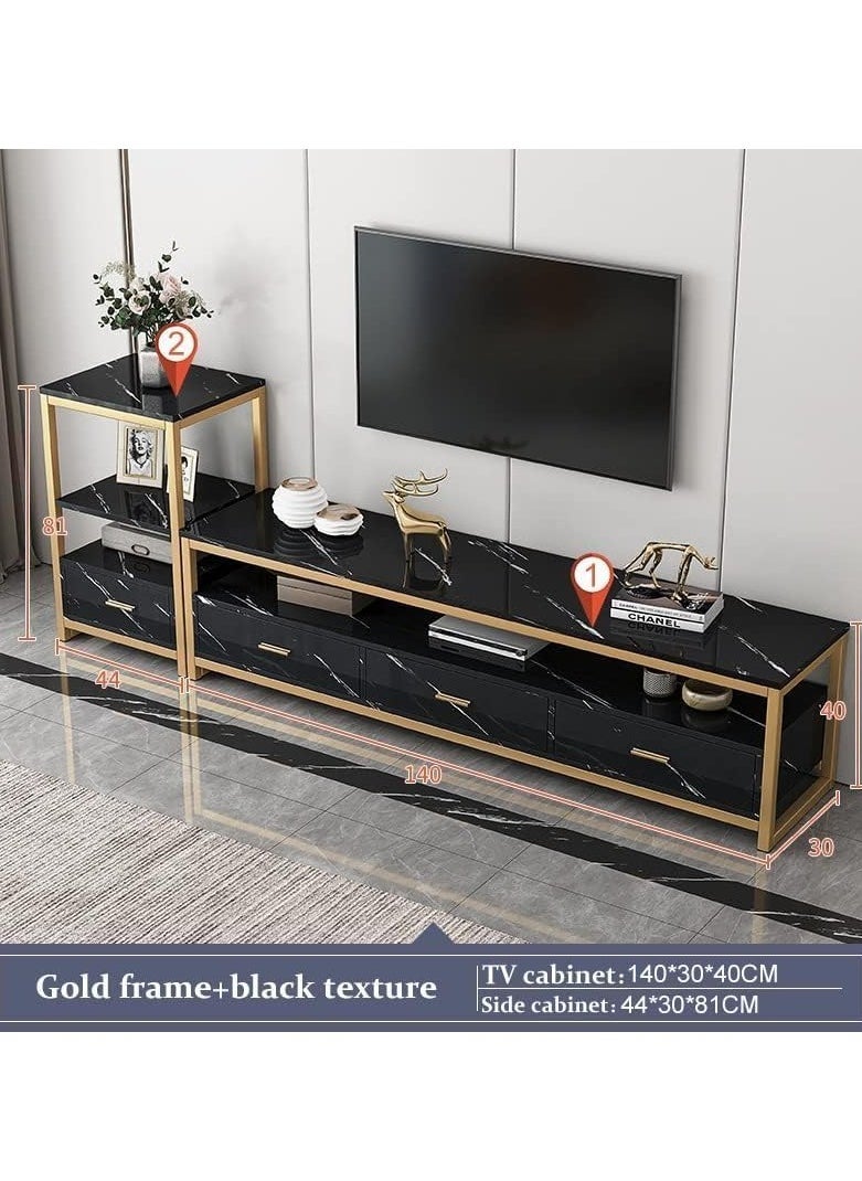Generic TV Table TV Cabinet TV Stand with Side Cabinet Large Capacity Storage rack Living Room Tea Table Coffee Table(Black 140cm+44cm)  - Image 2
