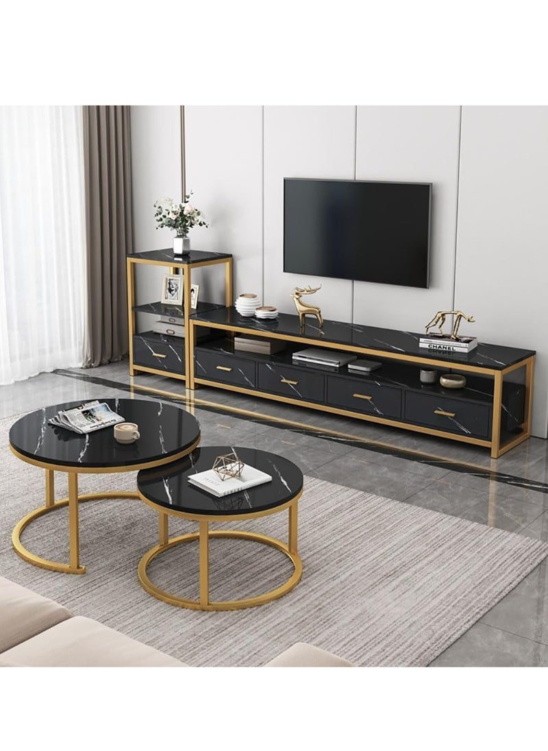 Generic TV Table TV Cabinet TV Stand with Side Cabinet Large Capacity Storage rack Living Room Tea Table Coffee Table(Black 140cm+44cm)  - Image 3