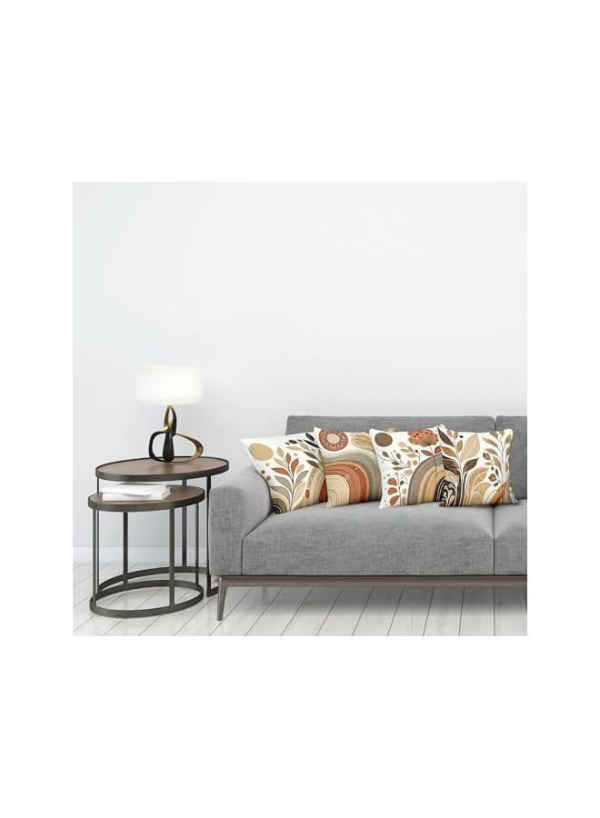 The Bros Throw Pillow Cushion Cover, Flowers Leaves and Boho Motifs in Earth and Terra Cotta Colors Pattern, Botanical Throw Pillow Cover, Decorative Accent Double-Sided Printing, 18in, Set of 4 - Image 2