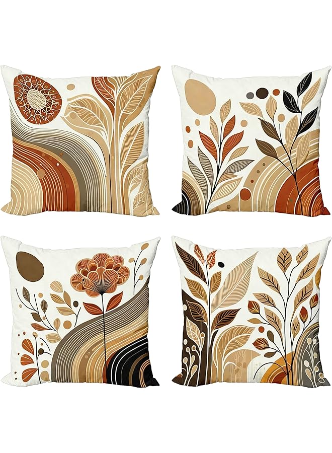 The Bros Throw Pillow Cushion Cover, Flowers Leaves and Boho Motifs in Earth and Terra Cotta Colors Pattern, Botanical Throw Pillow Cover, Decorative Accent Double-Sided Printing, 18in, Set of 4 - Image 1