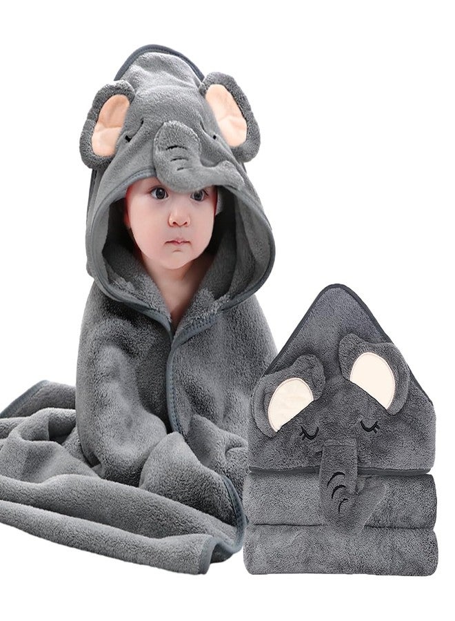 ROXANEPIG مناشف أطفال بغطاء رأس من روكسان بيغ - مناشف استحمام فاخرة فائقة النعومة وعضوية للأطفال - مناشف ماصة ومضادة للحساسية للأطفال الرضع من الجنسين والأطفال الصغار وحديثي الولادة (عبوة واحدة بتصميم فيل) - Image 1