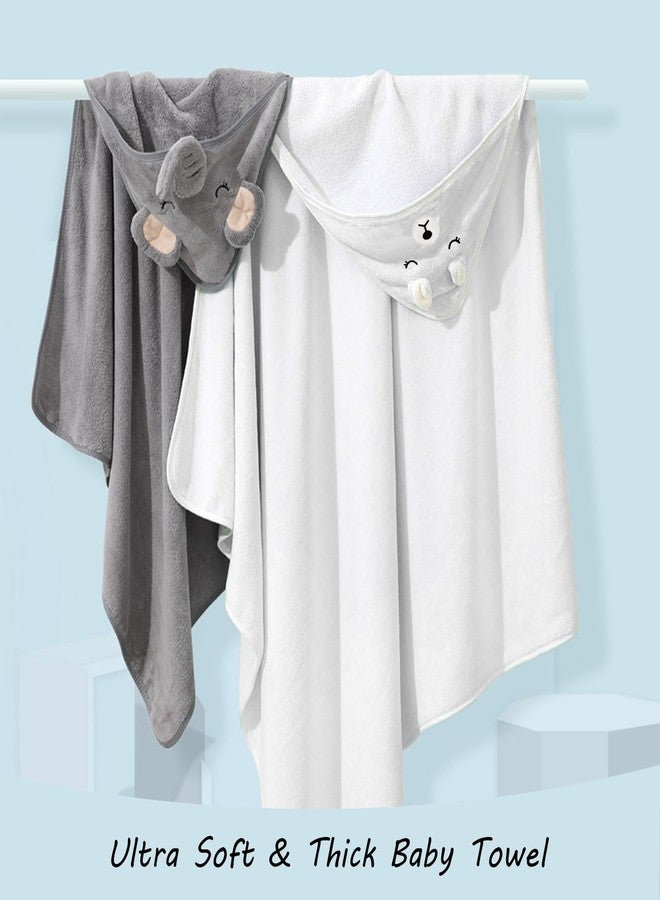 ROXANEPIG مناشف أطفال بغطاء رأس من روكسان بيغ - مناشف استحمام فاخرة فائقة النعومة وعضوية للأطفال - مناشف ماصة ومضادة للحساسية للأطفال الرضع من الجنسين والأطفال الصغار وحديثي الولادة (عبوة واحدة بتصميم فيل) - Image 3