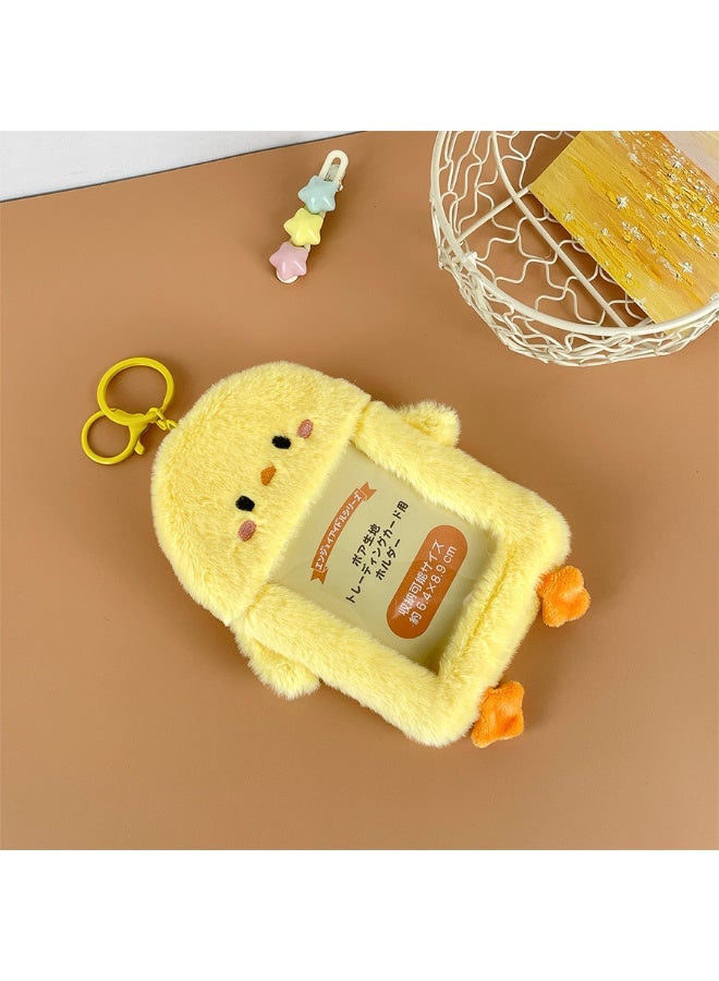 NIBEMINENT 1 - Piece Cartoon Little Yellow Chicken Kpop Photo Card Holder Pendant Key Chain ID Badge Holder ID Card Holder Photo Card Protector for School ID Office ID Access Card for Women Girls - Image 1