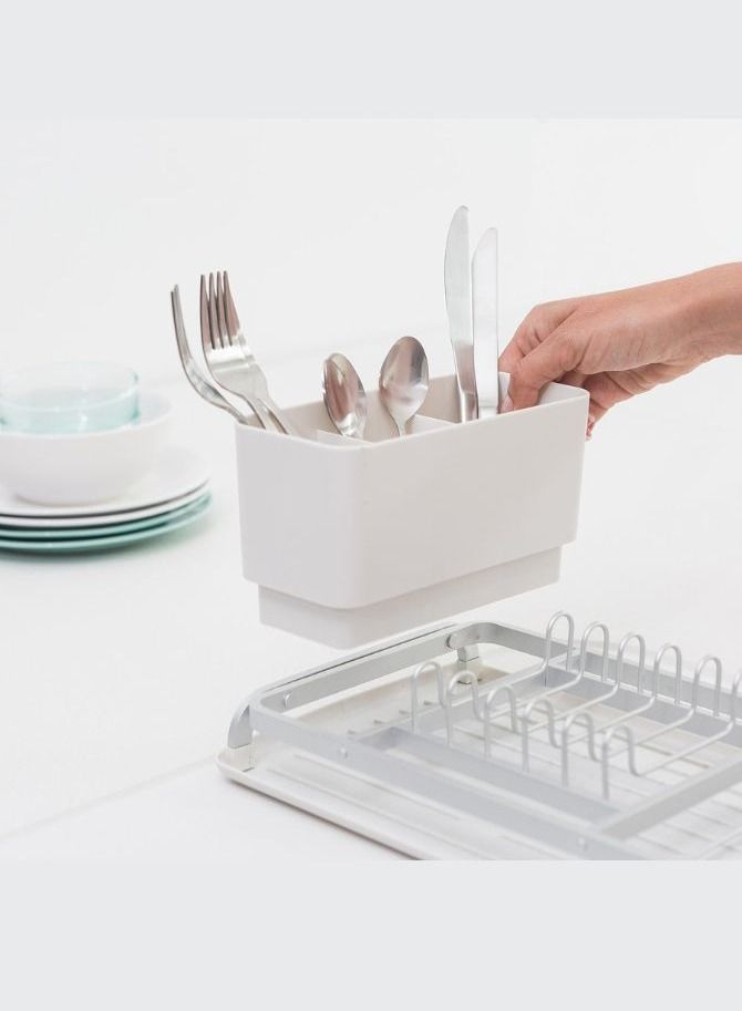 Compact Dish Drying Draining Rack with Cutlery Basket