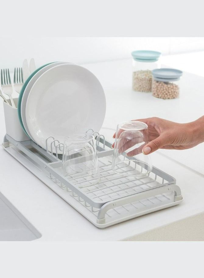 Compact Dish Drying Draining Rack with Cutlery Basket