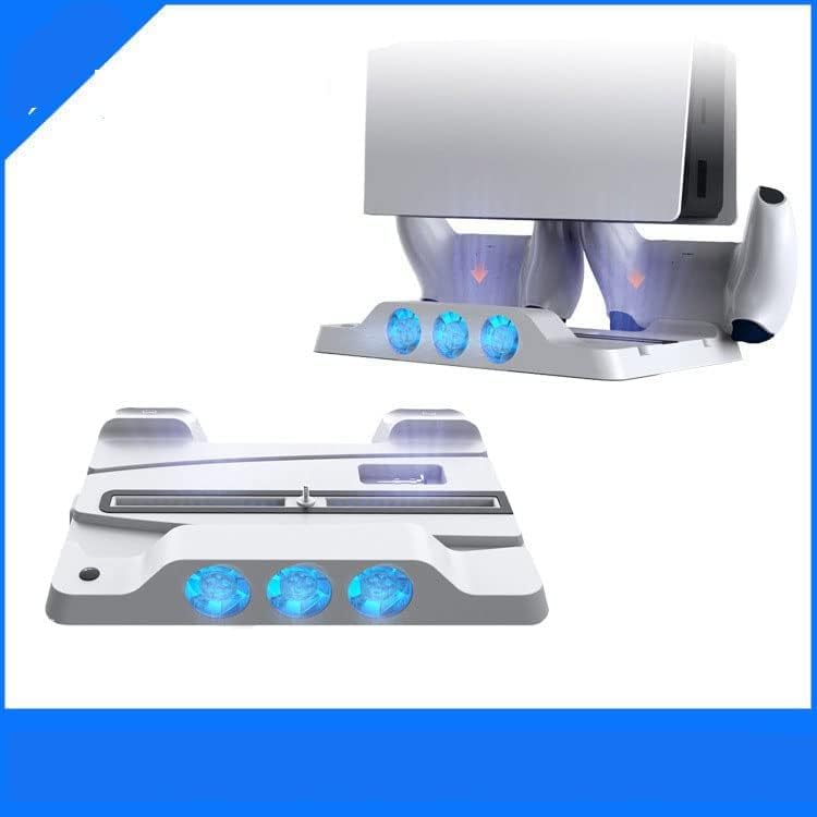 KASTWAVE For PS5/ PS5 Slim Stand for Disc & Digital Console, For PS5 Multifunctional Controller Charging Station, Dual Controller Charger Station with Headset Holder, with LED Light - Image 4