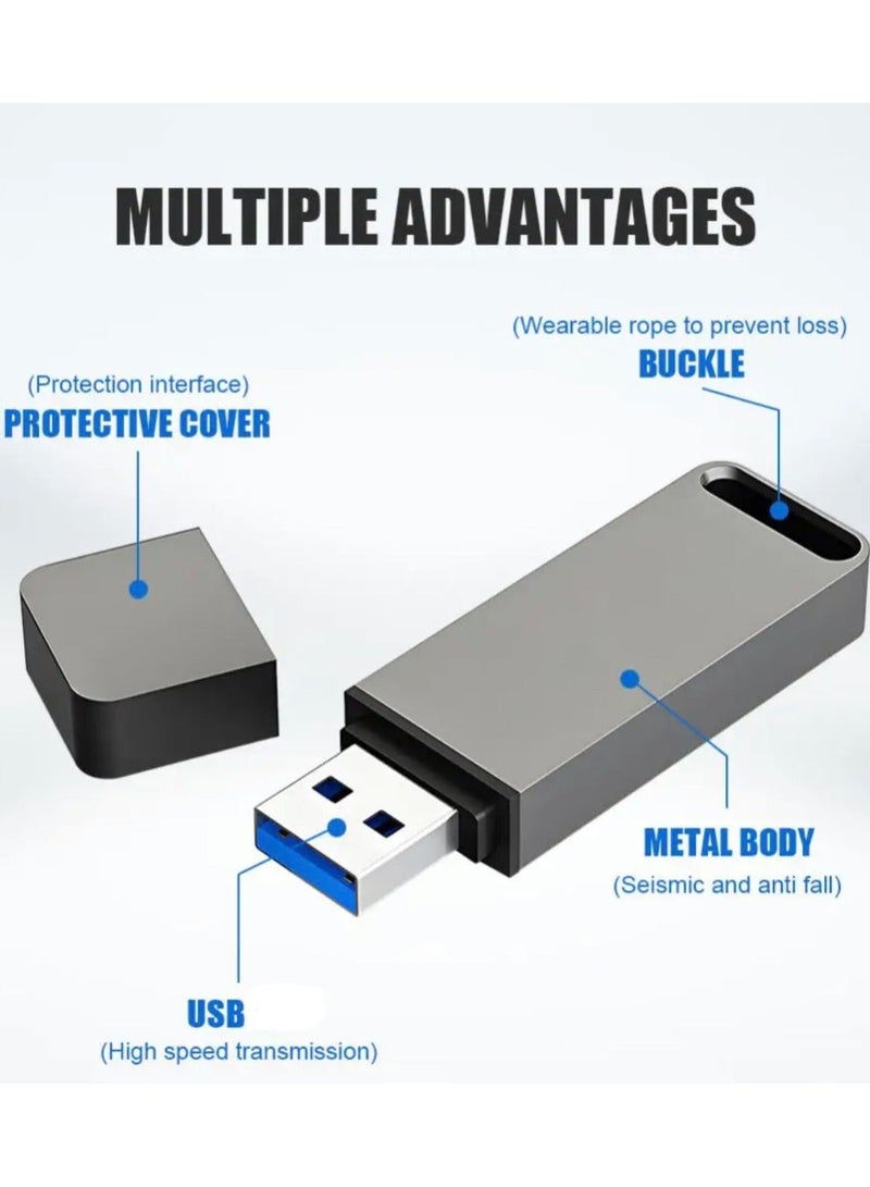 محرك أقراص فلاش USB سعة 2 تيرابايت عالي السرعة مع فتحة للمفاتيح وغطاء للحماية المثالية وذاكرة OTG مقاومة للماء للهواتف الذكية وأجهزة الكمبيوتر والأجهزة اللوحية وأجهزة الكمبيوتر الشخصية والسيارات وأج - Image 3