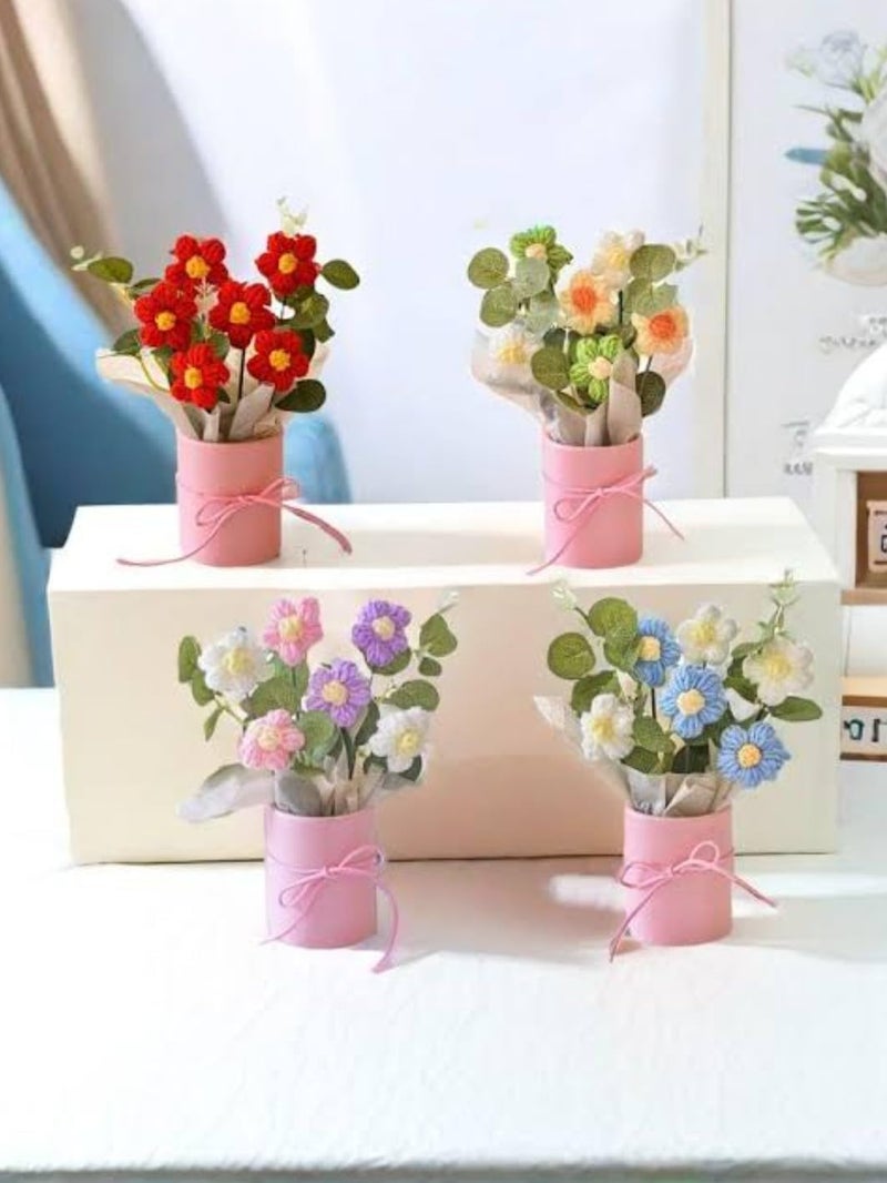 VRB Dec باقة زهور كروشيه صناعية 1 قطعة / باقة زهور صناعية / باقة زهور كروشيه / زهور كروشيه / هدية باقة زهور للفتيات لتزيين المنزل، الهدايا، إلخ. (باقة أقحوان متعددة الألوان) - Image 5