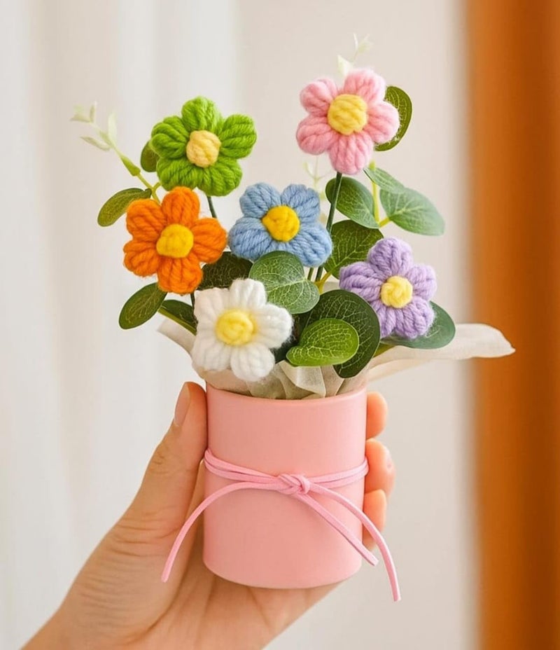 VRB Dec باقة زهور كروشيه صناعية 1 قطعة / باقة زهور صناعية / باقة زهور كروشيه / زهور كروشيه / هدية باقة زهور للفتيات لتزيين المنزل، الهدايا، إلخ. (باقة أقحوان متعددة الألوان) - Image 1