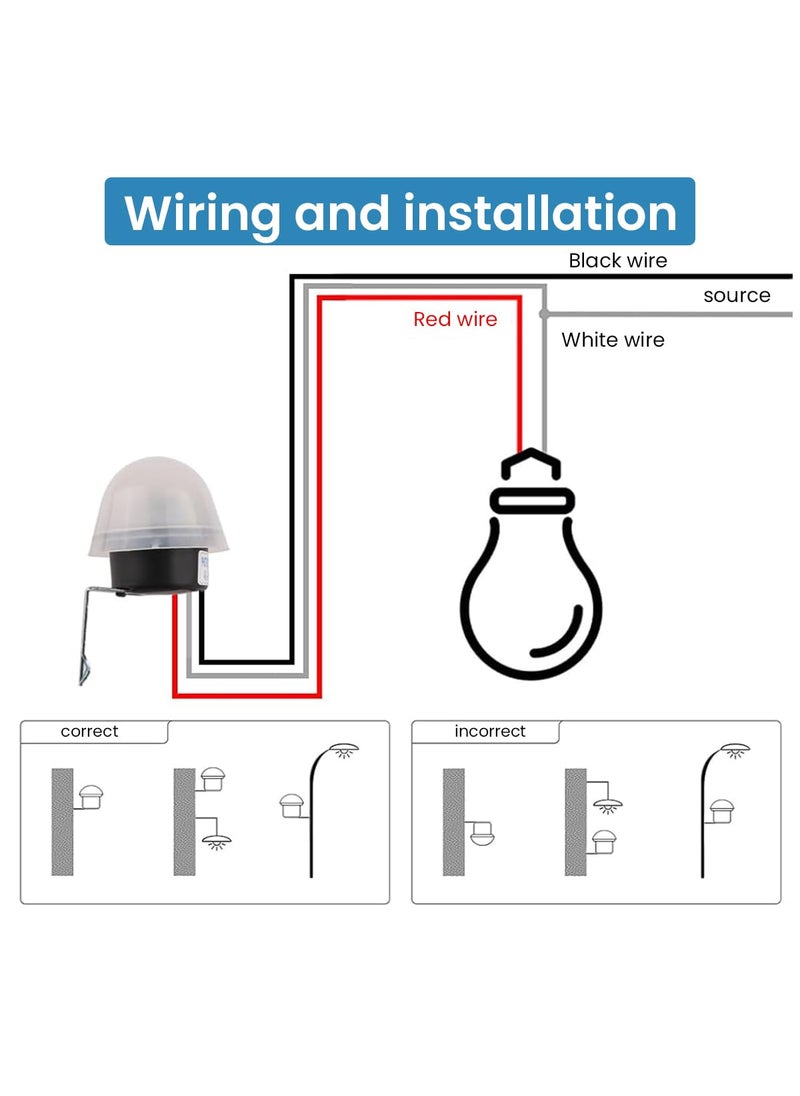 HASTHIP HASTHIP Auto On Off Photocell Night Light Switch Photoswitch Light Sensor Switch Waterproof Energy Efficient AC 220V Photoswitch Light Sensor Switch Lighting Dusk to Dawn Sensor for Gardens  - Image 2