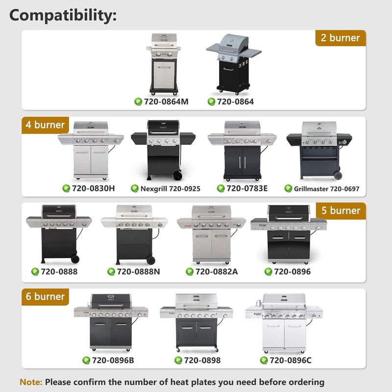 Criditpid Grill Replacement Parts for Nexgrill 4 Burner 720-0830H, 720-0864, 720-0864M, 5 Burner 720-0888, 720-0888N, 6 Burner 720-0896B, 720-0898, Burner Cover Flame Tamer for Nexgrill 720-0830H - Image 2
