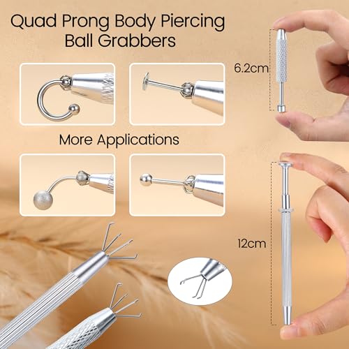 GEMQUEEN Piercing Ball Grabber Reacher Tool - Stainless Steel Piercing Jewelry Tools 4 Claw Holder Removal Pick Up Assistant Tool for Changing Jewelry IC Chip Electronic Components Small Parts 2 Pcs - Image 2
