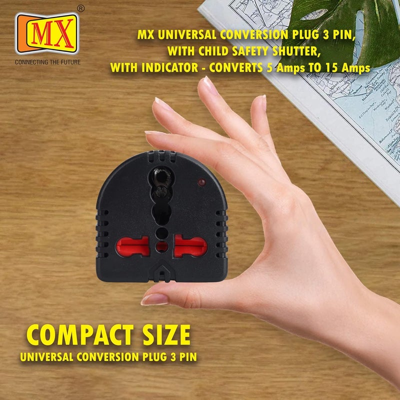 MX محول سفر عالمي 3 دبابيس مع غطاء أمان للأطفال ومؤشر - يحول مقابس الولايات المتحدة والمملكة المتحدة وغيرها إلى الهند، محول طاقة 5A إلى 15A - Image 4