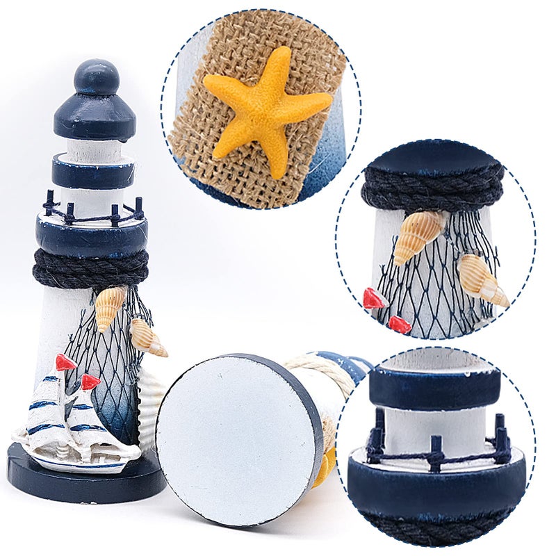 BLLREMIPSUR 2 PCS Mini Lighthouse Decor, Wooden Miniature Lighthouse Model, Nautical Theme Decoration for Bathroom, Baby Shower, Party, Kids Nursery - Image 3