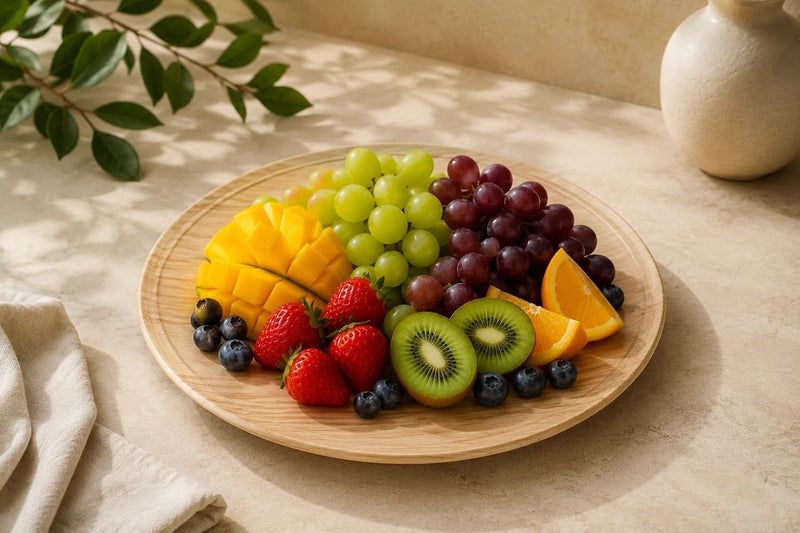 Servewell Harmony Melamine Round Plate 12.5" Yellow Oak Grain - Image 2