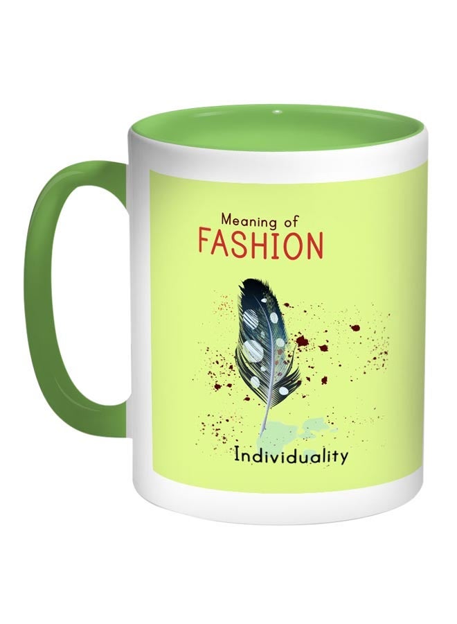 RYN Meaning Of Fashion Printed Coffee Mug Light Green/White/Red 11ounce