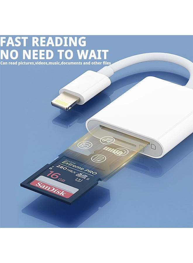 BELANO 2-in-1 SD Card Reader for iPhone iPad with Lightning Connector, Supports SD/TF Memory Cards, Plug & Play Adapter (White) - Image 2