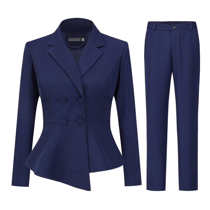 YUNCLOS Womens Suits 2 Piece Set Business Casual Double Breasted Blazer and Pantsuits for Work Office Blue - Image 1
