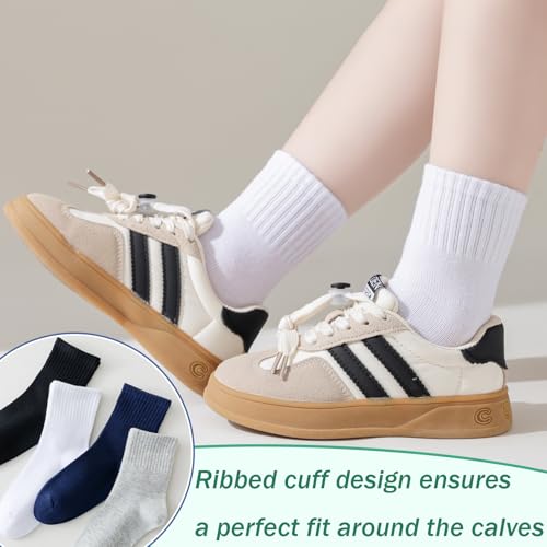 hakugoo Boys Crew Socks - Seamless Cotton Dress Socks for Kids & Girls, 11-15 Years, 6 Pairs (White, XL) - Image 3