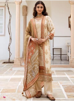 ISHIN Elastic Women Cream Rayon Kurta Set with Embroidered pattern Tunic and Palazzo features a Round neckline and Three-Fourth Sleeve secured with Elastic closure and styled in Straight Fit ideal for Festive moments — designed to make heads turn.  - Image 2