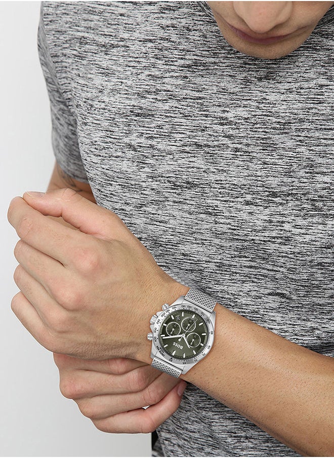 HUGO BOSS ساعة يد رجالية كرونوغراف دائرية الشكل من الستانلس ستيل بقطر 43 ملم  - Image 4