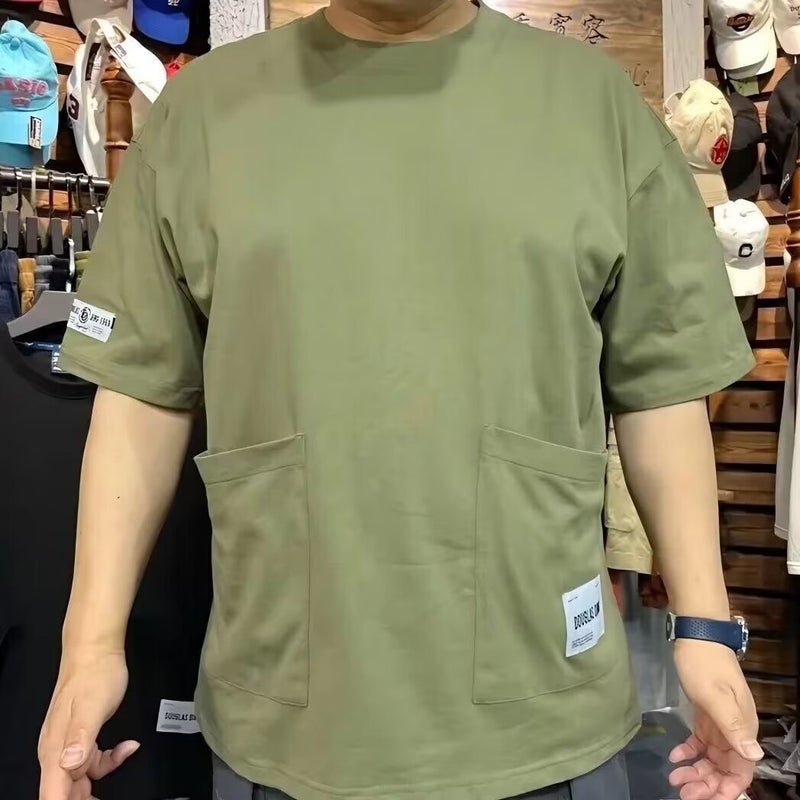 Summer Multi-pocket T-shirt Mens Workwear Short-sleeved Loose Wear-resistant All-match Casual Top Fashionable All-match T-shirt Half-sleeve 999 m40 green