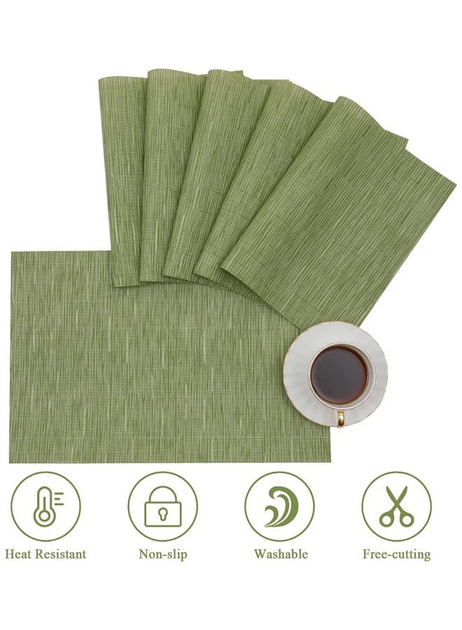 دبليو أيه أو كي أن مجموعة من 6 مفارش منسوجة من مادة PVC، مفارش طاولة من الفينيل مقاومة للحرارة، مفارش طاولة المطبخ وغرفة الطعام قابلة للغسل، تزيين طاولة الطعام المنزلية وطاولة القهوة (أخضر) - Image 3