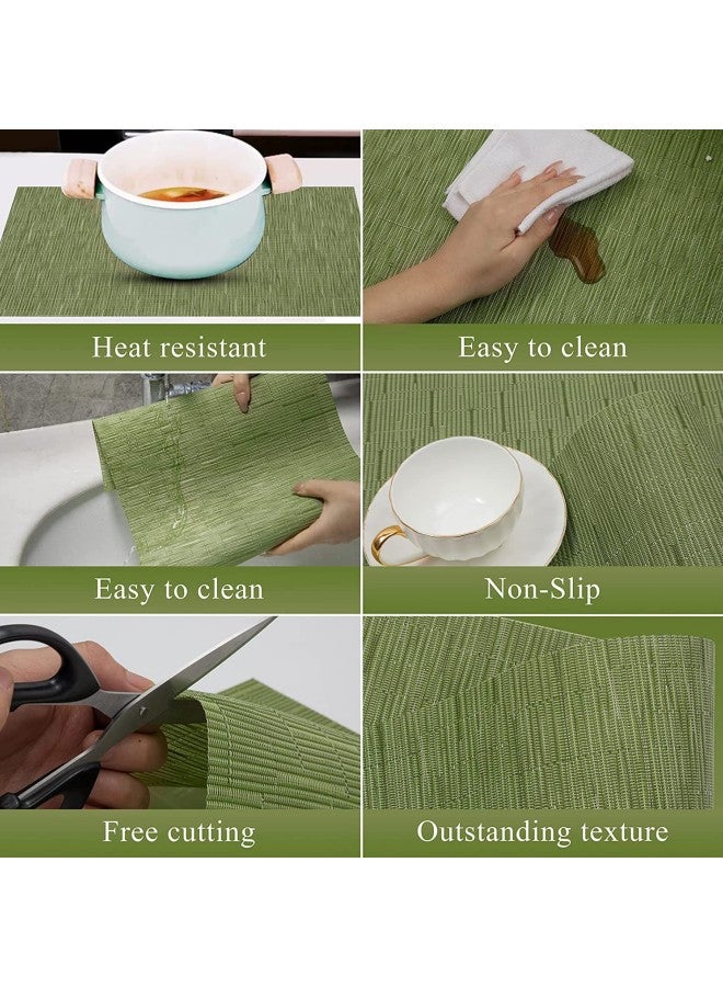 دبليو أيه أو كي أن مجموعة من 6 مفارش منسوجة من مادة PVC، مفارش طاولة من الفينيل مقاومة للحرارة، مفارش طاولة المطبخ وغرفة الطعام قابلة للغسل، تزيين طاولة الطعام المنزلية وطاولة القهوة (أخضر) - Image 5